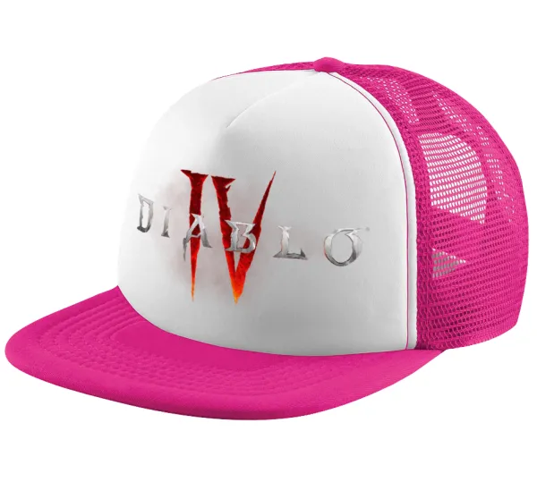 Diablo iv — Child's Soft Trucker Hat with Pink/White Mesh (POLYESTER, CHILD, ONE SIZE)