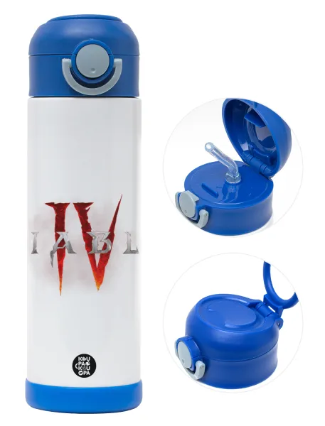 Diablo iv — Children's hot water bottle, stainless steel, with safety straw, BLUE (500ml)