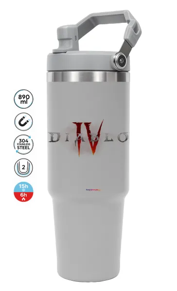 Diablo iv — ΓΚΡΙ Travel Tumbler Θερμός με χερούλι και καλαμάκι 890ml