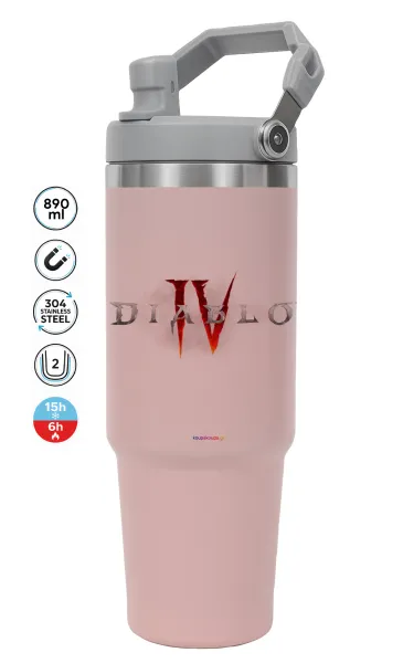 Diablo iv — ΡΟΖ Travel Tumbler Θερμός με χερούλι και καλαμάκι 890ml