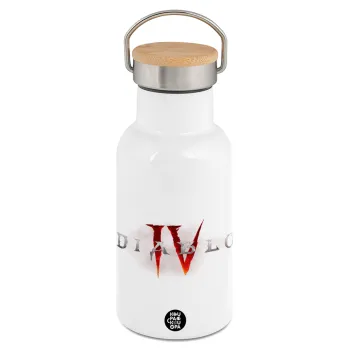 Diablo iv, Metallic thermos (Stainless steel) White with wooden lid (bamboo), double-walled, 350ml