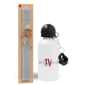 Diablo iv, Easter Set, metallic aluminum water bottle (500ml) & aromatic flat Easter candle (30cm) (GRAY)