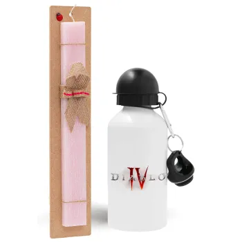 Diablo iv, Πασχαλινή Λαμπάδα με παγούρι μεταλλικό αλουμινίου (500ml) & κερί αρωματικό πλακέ (30cm) (ΡΟΖ)