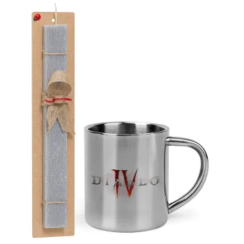 Diablo iv, Easter Set, metallic thermal cup (300ml) & Easter aromatic flat candle (30cm) (GRAY)