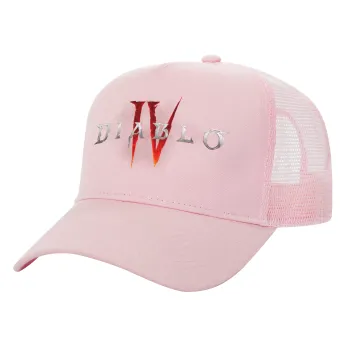 Diablo iv, Structured Trucker Children's Hat, with Mesh, PINK (100% COTTON, CHILDREN'S, UNISEX, ONE SIZE)