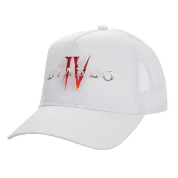 Diablo iv, Structured Trucker Adult Hat, with Mesh, WHITE (100% COTTON, ADULT, UNISEX, ONE SIZE)