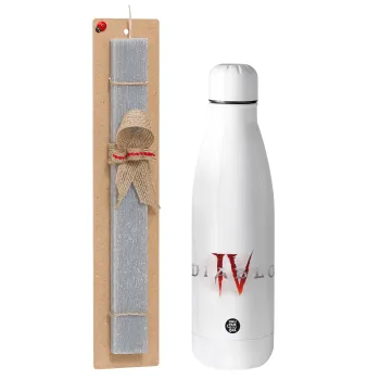 Diablo iv, Easter Set, metallic stainless thermos bottle (500ml) & scented flat Easter candle (30cm) (GRAY)