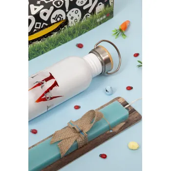 Diablo iv, Easter Set, metallic silver aluminum water bottle (500ml) & scented flat Easter candle (30cm) (TURQUOISE)