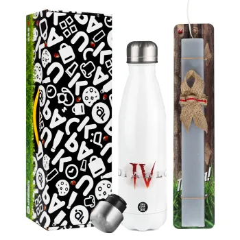 Diablo iv, Easter candle, metallic white thermos bottle (500ml) & aromatic flat candle (30cm) (GRAY)