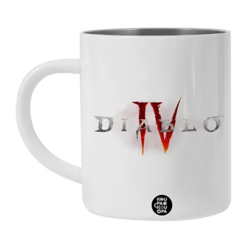 Diablo iv, Λευκή Ανοξείδωτη Μεταλλική Κούπα 450ml - Διπλού Τοιχώματος 