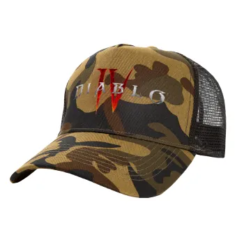 Diablo iv, Adult Structured Trucker Hat, with Mesh, (Camouflage) Army (100% COTTON, ADULT, UNISEX, ONE SIZE)