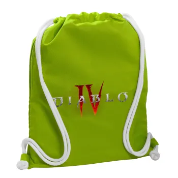 Diablo iv, Backpack bag GYMBAG LIME GREEN, with pocket (40x48cm) & thick cords