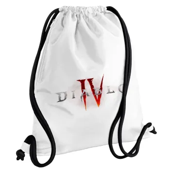Diablo iv, Τσάντα πλάτης πουγκί GYMBAG λευκή, με τσέπη (40x48cm) & χονδρά κορδόνια