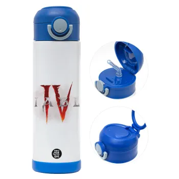 Diablo iv, Children's hot water bottle, stainless steel, with safety straw, BLUE (500ml)