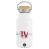 Metallic thermos (Stainless steel) White with wooden lid (bamboo), double-walled, 350ml