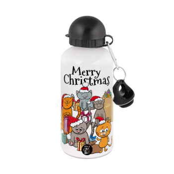 Merry Christmas Cats, Metal water bottle, White, aluminum 500ml