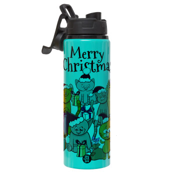 Merry Christmas Cats, Metallic water bottle with safety lid, 850ml aluminum