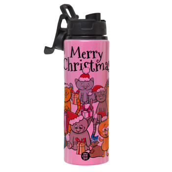 Merry Christmas Cats, Metallic water bottle with safety lid, 850ml aluminum