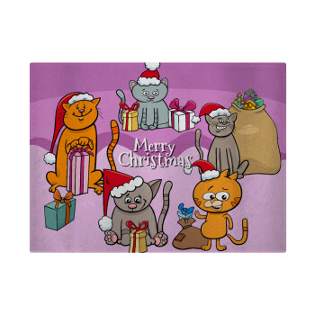 Merry Christmas Cats, Επιφάνεια κοπής γυάλινη (38x28cm)