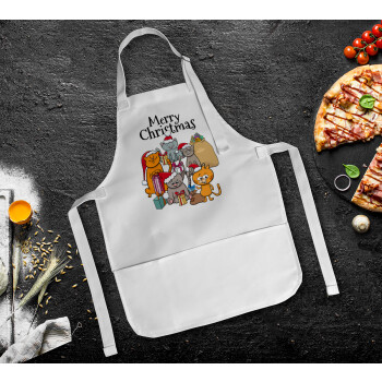 Merry Christmas Cats, Ποδιά Σεφ Ολόσωμη Παιδική (με ρυθμιστικά και 2 τσέπες)