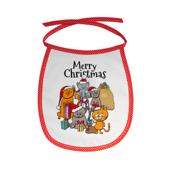 Merry Christmas Cats, Σαλιάρα μωρού αλέκιαστη με κορδόνι Κόκκινη
