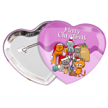 Merry Christmas Cats, Κονκάρδα παραμάνα καρδιά (57x52mm)