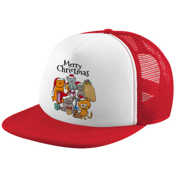 Merry Christmas Cats, Καπέλο Soft Trucker με Δίχτυ Red/White 