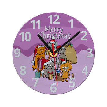 Merry Christmas Cats, Ρολόι τοίχου γυάλινο (20cm)