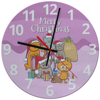Merry Christmas Cats, Ρολόι τοίχου γυάλινο (30cm)