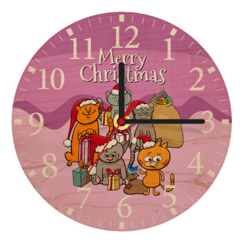 Merry Christmas Cats, Ρολόι τοίχου ξύλινο plywood (20cm)