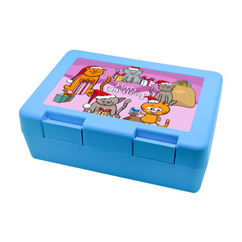 Merry Christmas Cats, Children's cookie container LIGHT BLUE 185x128x65mm (BPA free plastic)