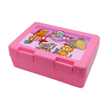 Merry Christmas Cats, Children's cookie container PINK 185x128x65mm (BPA free plastic)
