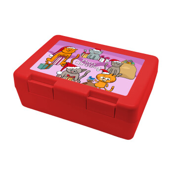 Merry Christmas Cats, Children's cookie container RED 185x128x65mm (BPA free plastic)