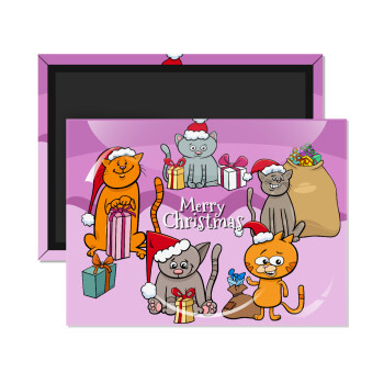 Merry Christmas Cats, Ορθογώνιο μαγνητάκι ψυγείου διάστασης 9x6cm