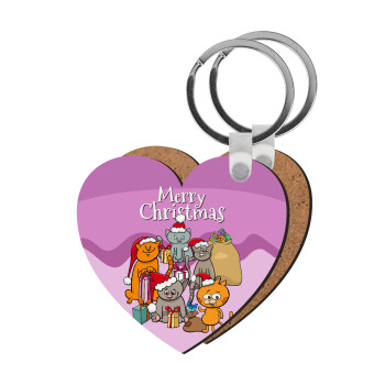 Merry Christmas Cats, Μπρελόκ Ξύλινο καρδιά MDF