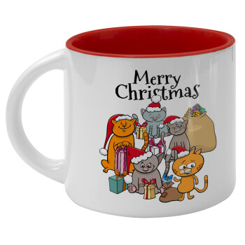 Merry Christmas Cats, Κούπα κεραμική 400ml Λευκή/Κόκκινη
