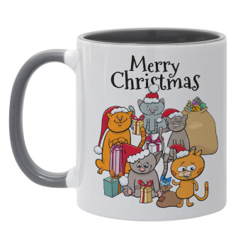 Merry Christmas Cats, Κούπα χρωματιστή γκρι, κεραμική, 330ml