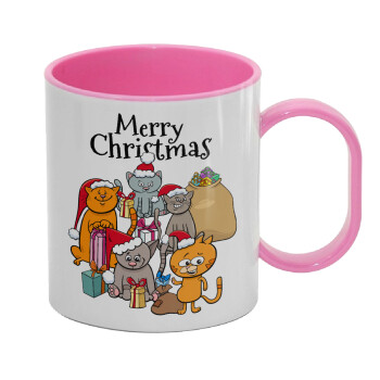 Merry Christmas Cats, Κούπα (πλαστική) (BPA-FREE) Polymer Ροζ για παιδιά, 330ml