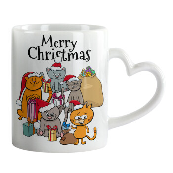Merry Christmas Cats, Mug heart handle, ceramic, 330ml