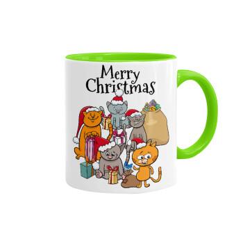Merry Christmas Cats, Κούπα χρωματιστή βεραμάν, κεραμική, 330ml