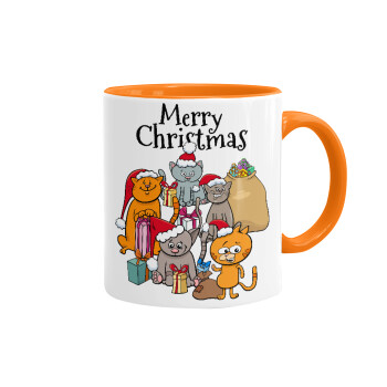 Merry Christmas Cats, Κούπα χρωματιστή πορτοκαλί, κεραμική, 330ml