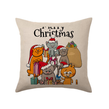 Merry Christmas Cats, Μαξιλάρι καναπέ ΛΙΝΟ 40x40cm περιέχεται το  γέμισμα