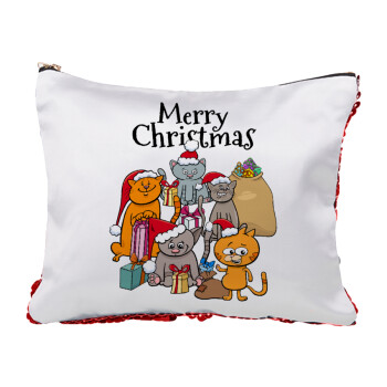 Merry Christmas Cats, Τσαντάκι νεσεσέρ με πούλιες (Sequin) Κόκκινο