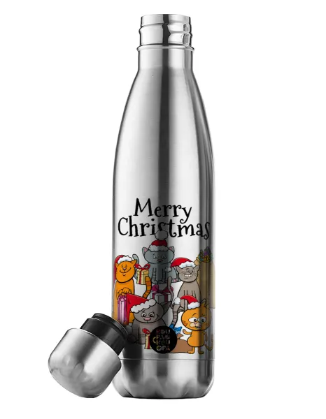 Merry Christmas Cats — Μεταλλικό παγούρι θερμός Inox (Stainless steel), διπλού τοιχώματος, 500ml