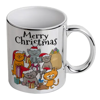 Merry Christmas Cats, Mug ceramic, silver mirror, 330ml