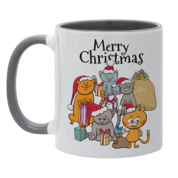 Merry Christmas Cats, Κούπα χρωματιστή γκρι, κεραμική, 330ml