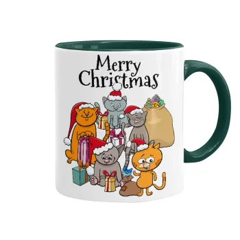 Merry Christmas Cats, Mug colored green, ceramic, 330ml