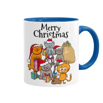 Merry Christmas Cats, Κούπα χρωματιστή μπλε, κεραμική, 330ml