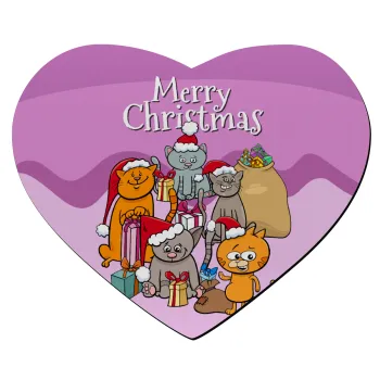 Merry Christmas Cats, Mousepad καρδιά 23x20cm