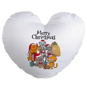 Merry Christmas Cats, Μαξιλάρι καναπέ καρδιά 40x40cm περιέχεται το  γέμισμα